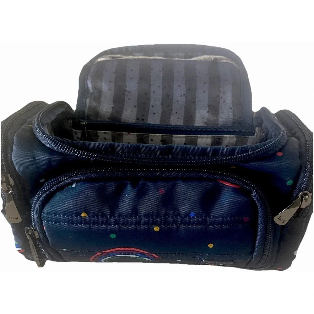 Lug Rainbow Navy Cosmetic Travel Trolley Case Set Nested Makeup Bags EUC